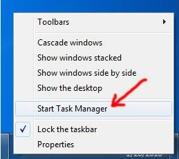 bấm vào thanh Taskbar > Chọn Task Manager